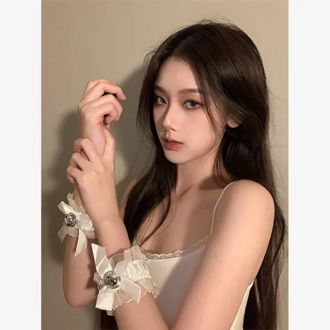 Lace Bow Handcuffs Choker Collar Cosplay Costume Accessories Set Gothic Sexy Role Play Lace Bracelet Jewelry