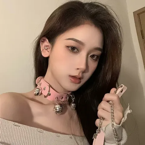 Gothic Punk Bell Choker Necklace For Women PU Leather Metal Chain Collar Trendy Statement Party Jewelry