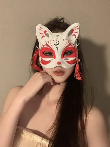 Traditional Japanese Fox Mask Painted Half Face Mask With Tassel Bell For Party Masquerade Festival Cosplay Costume Props
