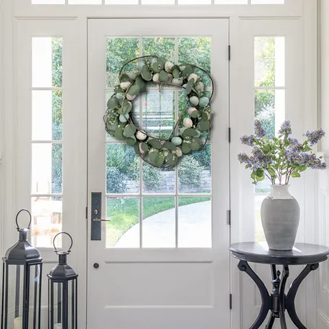 Easter Simulation Vine Wreath With Eucalyptus Leaves And Speckled Eggs Home Decoration Front Door Hanging Photography Prop