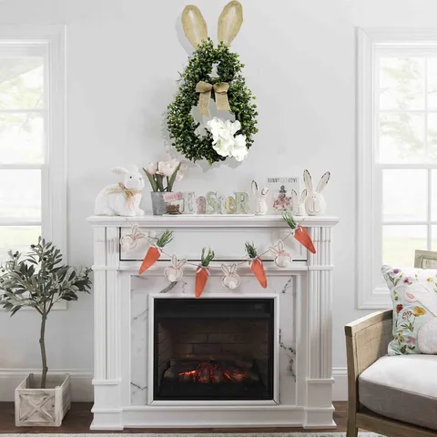 Easter Eucalyptus Bunny Wreath Wall Hanging Rabbit Shaped Greenery Wreath Linen Ears Hydrangea Front Door Spring Party Decor