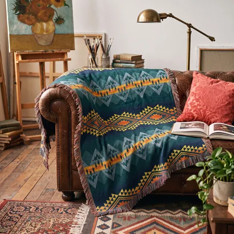 Bohemian Tribal Cotton Polyester Woven Blanket Ethnic Geometric Pattern Throw For Camping Sofa Decor Outdoor Picnic