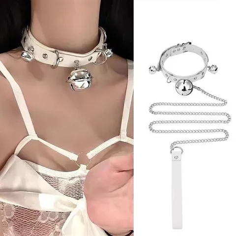 PU Leather Bell Choker Necklace Harajuku Gothic Collar With Chain Cute Maid Style Fashion Jewelry For Women