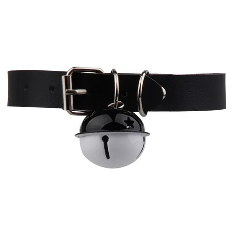 Gothic Maid PU Leather Choker Necklace With Big Bell Cute Cosplay Neck Ring With Metal Leash Collar For Women Jewelry
