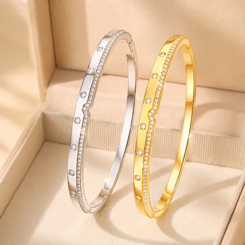 Minimalist Copper Rhinestone Starry Sky Open Bangle Bracelet For Women Gold Silver Plated Fashion Jewelry Wrist Band Gift