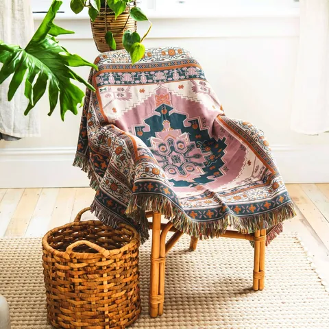 Manta De Punto Geométrica Estilo Bohemio Indio Con Borlas Multiusos Para Picnic Al Aire Libre Sofá Tapiz Decorativo Chal De Viaje