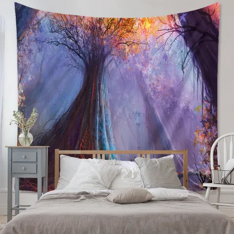 Bohemian Fantasy Forest Tapestry Glowing Magic Tree Wall Hanging Mystery Psychedelic Polyester Art Backdrop Room Decor