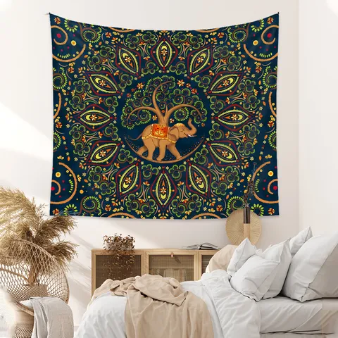 Tapiz Bohemio Elefante Árbol De La Vida Mandala Colgante De Pared Poliéster Tela De Fondo Para Dormitorio Sala De Estar