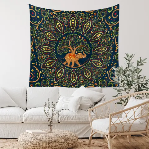 Tapiz Bohemio Elefante Árbol De La Vida Mandala Colgante De Pared Poliéster Tela De Fondo Para Dormitorio Sala De Estar
