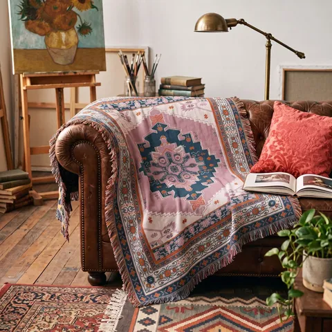 Manta De Punto Geométrica Estilo Bohemio Indio Con Borlas Multiusos Para Picnic Al Aire Libre Sofá Tapiz Decorativo Chal De Viaje