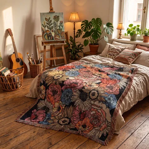 Boho Blumen Webdecke Polyester Baumwolle Vintage Jacquard Fransen Wandteppich Für Outdoor Camping Sofa Reise Kuscheldecke