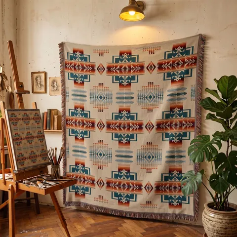 Bohemian Native American Woven Throw Blanket Cotton Polyester With Tassels For Outdoor Camping Picnic Sofa Nap Home Decor