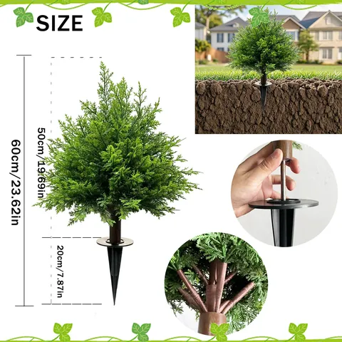 Artificial Garden Stake Tree Faux Cypress Greenery For Outdoor Cemetery Backyard Grave Decoration Lifelike Plastic Plant Landscape Ornament