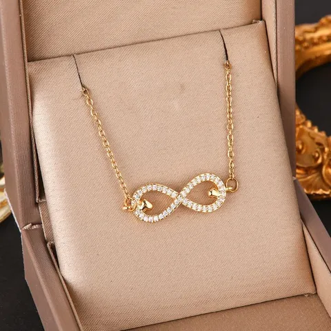 Minimalist Titanium Steel Infinity Symbol Necklace Rhinestone Pendant Fashion Jewelry Gift