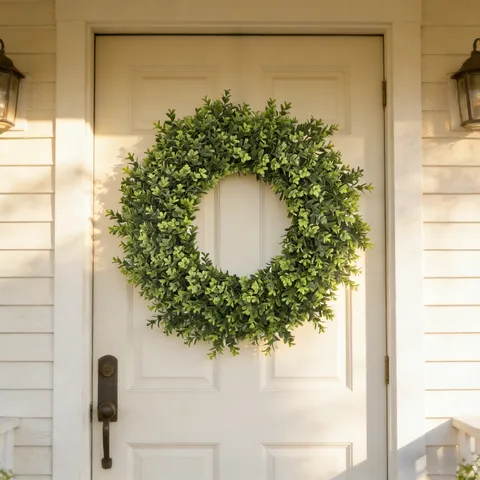 Artificial Boxwood Greenery Wreath For Front Door Wall Hanging Decor Faux Leaves Spring Summer Home Decoration Welcome Wreath