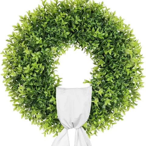 Kunstmatige Buxus Krans Met Witte Strik Lente Zomer Krans Voor Voordeur Buiten Huis Muur Decoratie Eucalyptus Krans