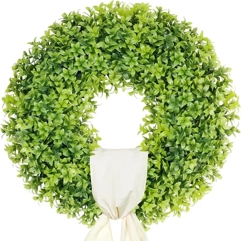 Artificial Boxwood Wreath Greenery Folding Leaf Garland For Front Door Wall Hanging Spring Summer Home Office Decorative Wreath