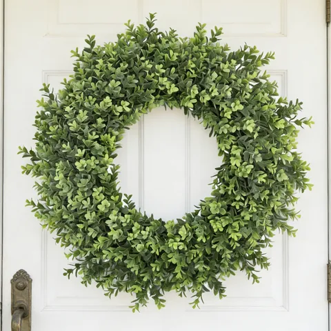 Artificial Boxwood Greenery Wreath For Front Door Wall Hanging Decor Faux Leaves Spring Summer Home Decoration Welcome Wreath