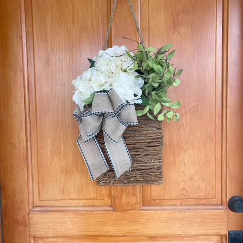 Künstlicher Hortensien Blumenkranz Rattan Korb Tür Hängende Dekoration Für Frühling Zuhause Dekor Pastoraler Stil Blumenschmuck