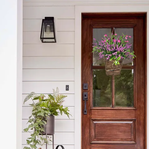 Spring Summer Pink Berry Wildflower Door Basket Wreath Artificial Rattan Hanging Flower Basket Home Wall Decor Decoration