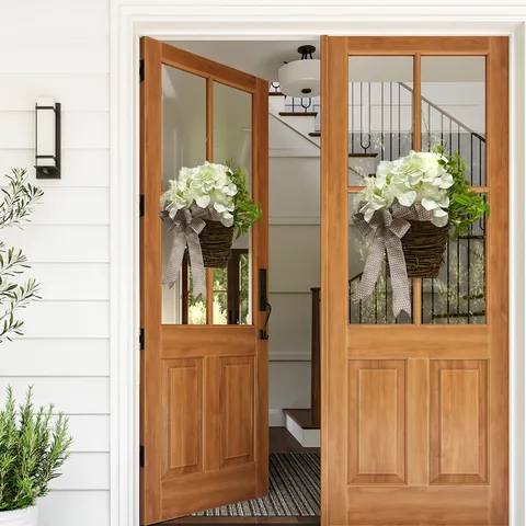 Artificial Hydrangea Flower Basket Door Hanging Decor Woven Rattan Wreath Fake Plants For Home Wedding Wall Decoration