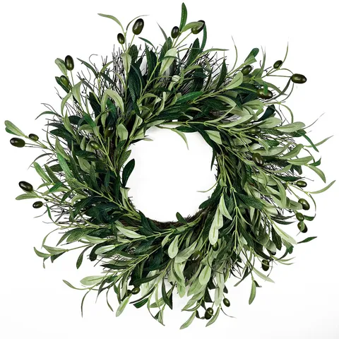 Artificial Olive Wreath Green Leaf Garland With Black Fruit For Front Door Home Kitchen Wall Hanging Decoration Wedding Party Decor