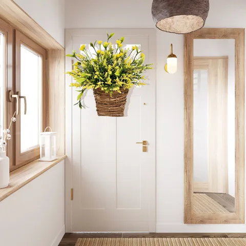 Frühling Gelb Lavendel Kranz Künstliche Blumen Hängekorb Geflochtener Reben Blumenkorb Girlande Wand Fenster Haustür Deko Für Zuhause Garten Hochzeit