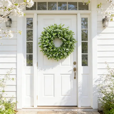 Corona Artificial de Eucalipto y Paniculata Corona de Verdor para Puerta de Entrada Decoración de Pared de Granja