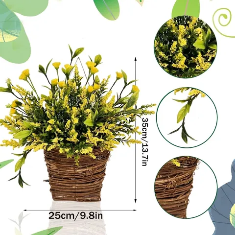 Frühling Gelb Lavendel Kranz Künstliche Blumen Hängekorb Geflochtener Reben Blumenkorb Girlande Wand Fenster Haustür Deko Für Zuhause Garten Hochzeit