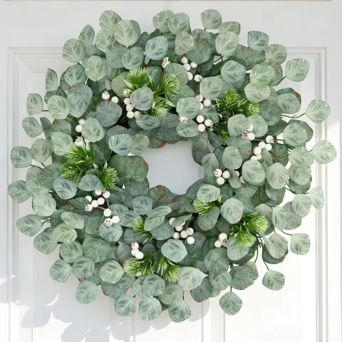 Ghirlanda di Foglie di Eucalyptus Artificiale Grande Sfumatura Autunnale Bacche per Porta D'Ingresso Parete Decorazione Domestica Primavera Ringraziamento
