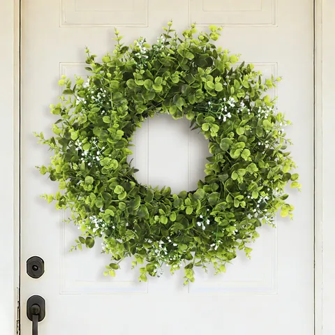 Ghirlanda di Eucalipto Artificiale Ghirlanda di Foglie Verdi per Decorazione Porta d'Ingresso Parete Ghirlanda Finta Arredo Casa