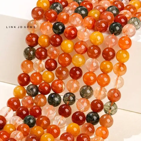 Natural Colorful Rutilated Quartz Round Loose Beads For DIY Jewelry Making Polished Crystal Stones Bracelet Findings Accessories