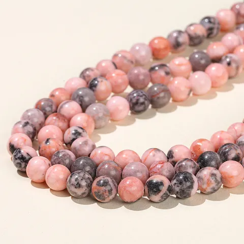 Natural Pink Zebra Jasper Round Loose Beads Polished Stone Spacer Beads For DIY Jewelry Making Bracelet Necklace Accessories