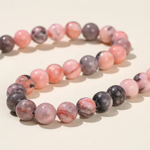 Natural Pink Zebra Jasper Round Loose Beads Polished Stone Spacer Beads For DIY Jewelry Making Bracelet Necklace Accessories