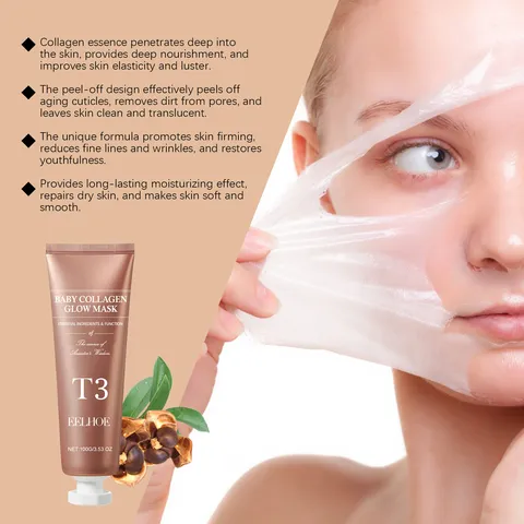 Mascarilla Facial Peel-Off de Colágeno EELHOE Hidratante Profunda Iluminadora Con Pincel