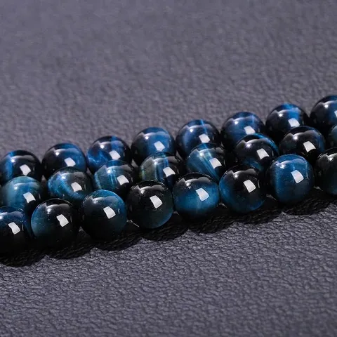 Perles en Vrac Rondes en Oeil de Tigre Bleu Naturel pour la Fabrication de Bijoux DIY Pierre Naturelle Polie Lisse Brin de Perles pour Bracelets Colliers