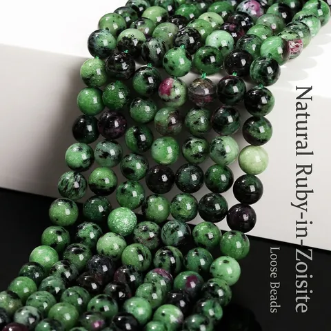 Cuentas Redondas de Rubí Natural en Zoisita Tira de Cuentas Sueltas para Creación de Joyas DIY Pulsera Collar Cuentas de Piedra Mineral