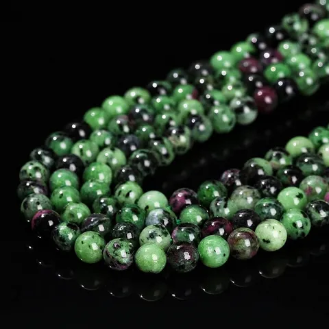 Cuentas Redondas de Rubí Natural en Zoisita Tira de Cuentas Sueltas para Creación de Joyas DIY Pulsera Collar Cuentas de Piedra Mineral