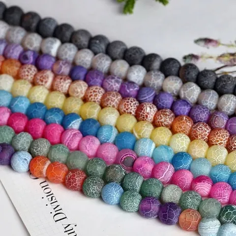 Frosted Weathered Agate Beads Round Natural Stone Cracked Matte Loose Beads For DIY Jewelry Making Bracelets Necklaces Accessory