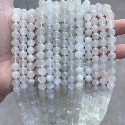 Natural White Moonstone Loose Round Beads For DIY Jewelry Making Polished Semi Finished Gemstone Beads Accessory For Bracelet Necklace