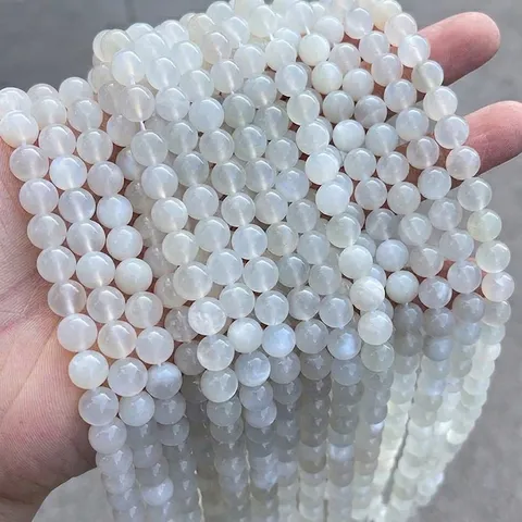 Natural White Moonstone Loose Round Beads For DIY Jewelry Making Polished Semi Finished Gemstone Beads Accessory For Bracelet Necklace
