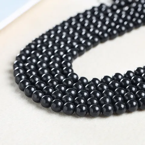Natural Black Shungite Round Loose Beads For DIY Bracelet Necklace Semi-Finished Polished Gemstone Jewelry Making Beads