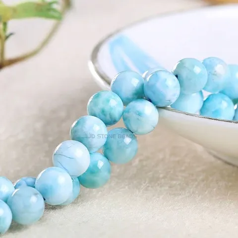 Natürliche Larimar Rundperlen Glatte Halbedelstein Lose Perlen Für DIY Schmuckherstellung Handgefertigte Armband Accessoires