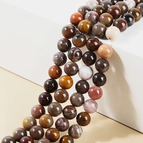 Natural Petrified Wood Beads Round Loose Stone Beads For DIY Jewelry Making Necklaces Bracelets Polished Wood Fossil Beads