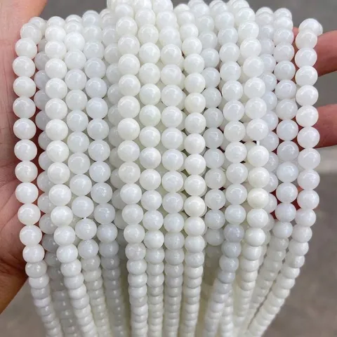 Natural Hetian White Jade Loose Beads Round Nephrite Jasper DIY Jewelry Accessories Mutton Fat White Gemstone Beads For Necklace Bracelet
