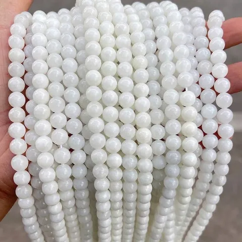 Natural Hetian White Jade Loose Beads Round Nephrite Jasper DIY Jewelry Accessories Mutton Fat White Gemstone Beads For Necklace Bracelet