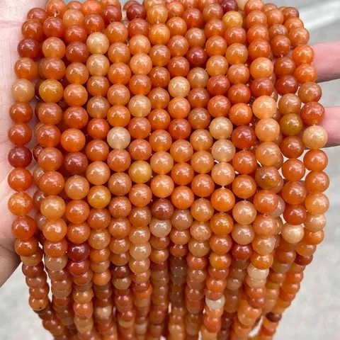 Natural Red Aventurine Jade Round Loose Beads Smooth Polished Gemstone For Handmade DIY Jewelry Making Bracelets Necklaces