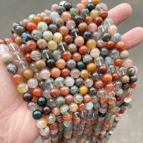 Natural Four Seasons Phantom Quartz Round Loose Beads Multi Color Garden Crystal Gemstone For DIY Jewelry Making Crafts