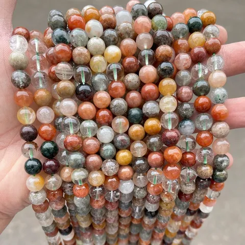 Natural Four Seasons Phantom Quartz Round Loose Beads Multi Color Garden Crystal Gemstone For DIY Jewelry Making Crafts