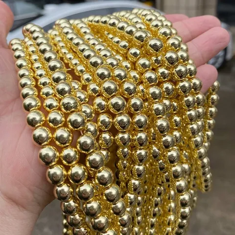 Electroplated Gold Hematite Round Beads Mirror Luster Metallic Loose Stone Beads For DIY Jewelry Making Bracelet Necklace Accessories
